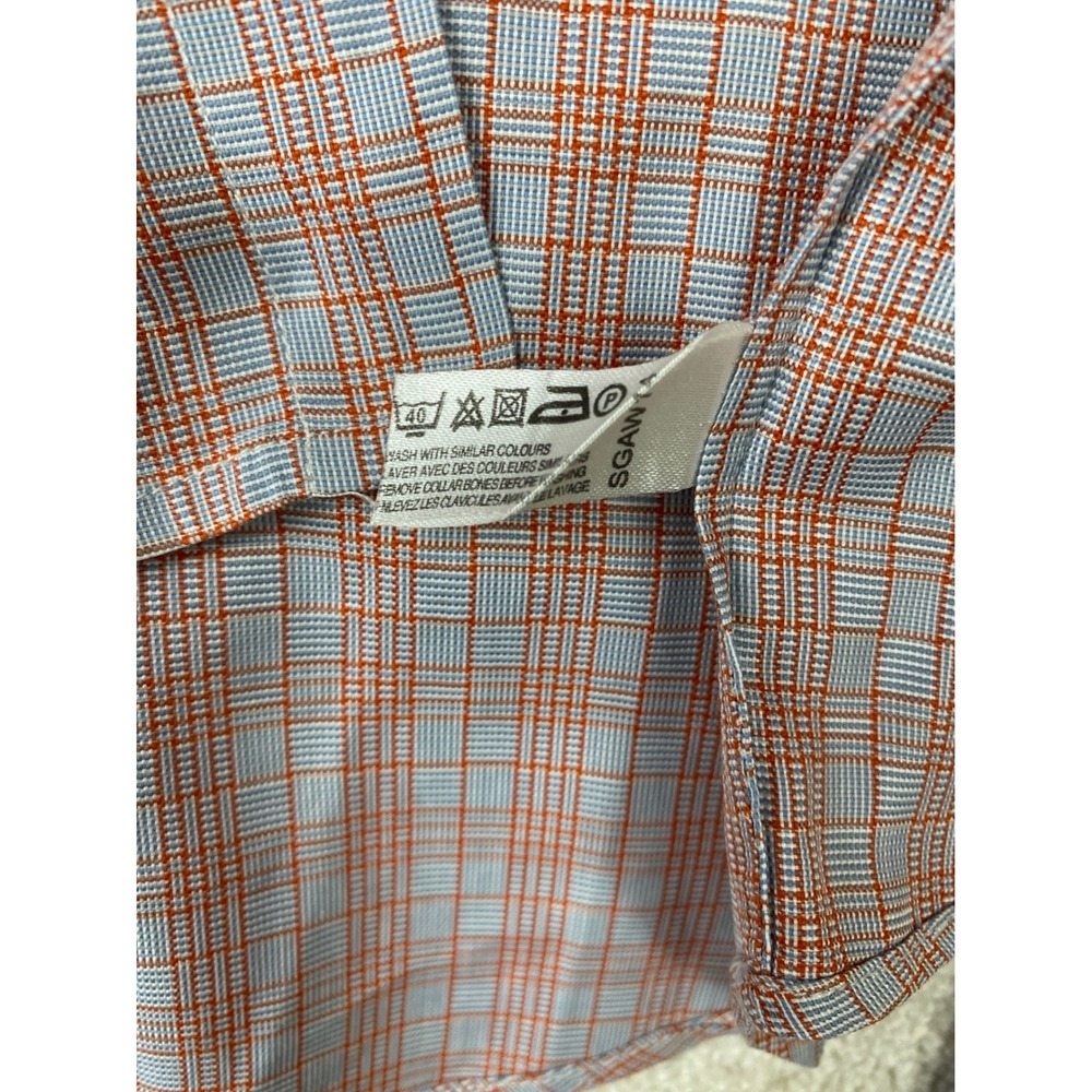 Thomas Pink Mens 15 Orange Blue Check Slim Fit French Cuff Cotton Dress Shirt - Picture 11 of 12
